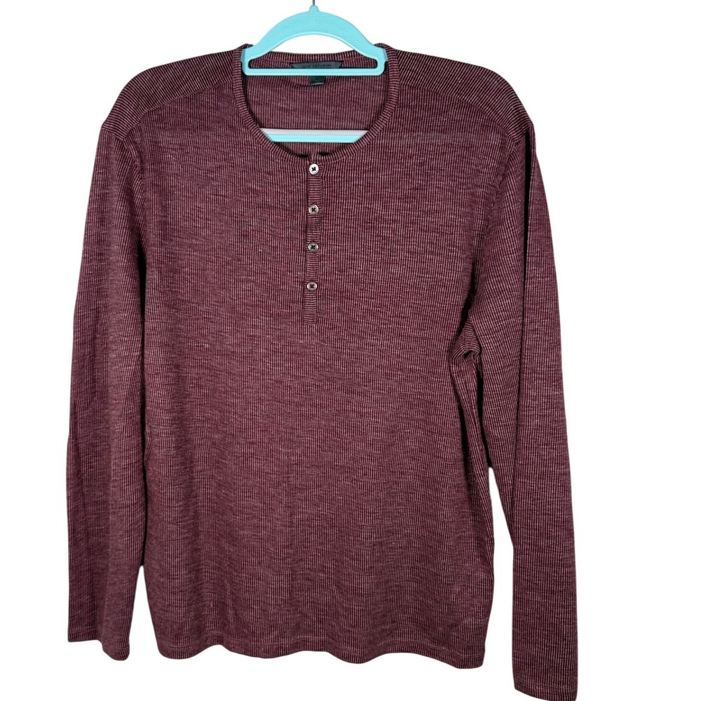 John Varvatos Linen Henley Mens L Burgundy Ribbed Long Sleeve Star USA